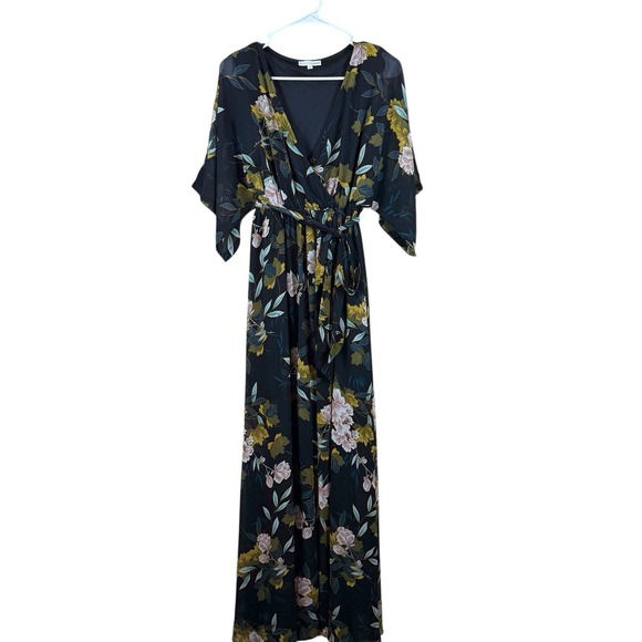 Baltic Born Maxi Dress Black Floral Flowy XS Belted EUC - Picture 1 of 5